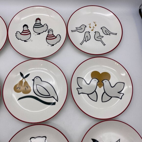 Crate & Barrel Joan Anderson 12 Days of Christmas Appetizer Plates with Stand, S - Picture 7 of 16